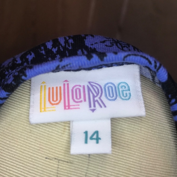 LuLaRoe Purple and Black Print Shirt - Picture 4 of 5